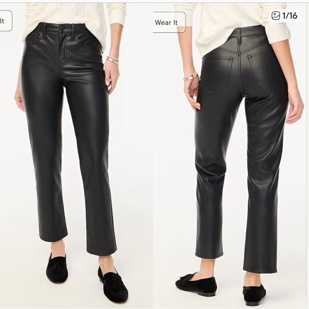 J. Crew Black Faux Leather Straight Leg Pants Size 29/8